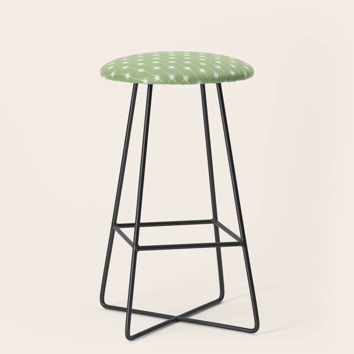 Midcentury Stars and Dots Light Sage Green and Cream Pattern Stool Gallery Image 1