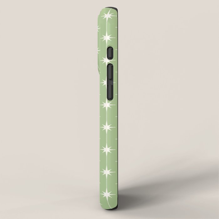 Midcentury Stars and Dots Light Sage Green and Cream Pattern iPhone Case Gallery Image 2