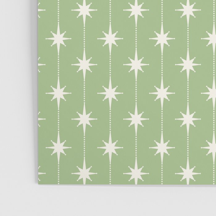 Midcentury Stars and Dots Light Sage Green and Cream Pattern Poster Gallery Image 3