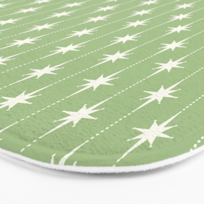 Midcentury Stars and Dots Light Sage Green and Cream Pattern Bath Mat Gallery Image 3