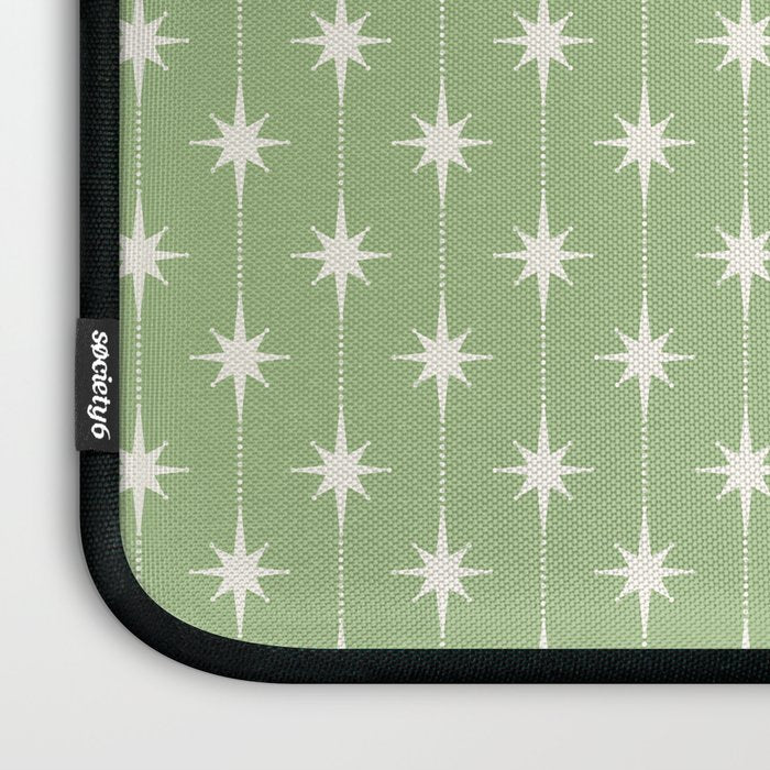 Midcentury Stars and Dots Light Sage Green and Cream Pattern Laptop Sleeve Gallery Image 3