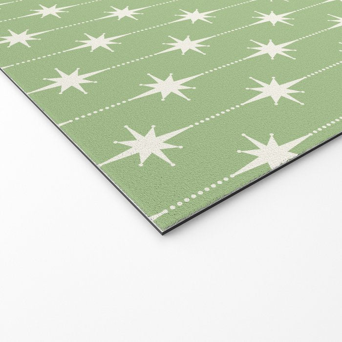 Midcentury Stars and Dots Light Sage Green and Cream Pattern Welcome Mat Gallery Image 2