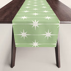 Midcentury Stars and Dots Light Sage Green and Cream Pattern Table Runner Gallery Image 1