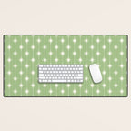 Midcentury Stars and Dots Light Sage Green and Cream Pattern Desk Mat Gallery Image 1