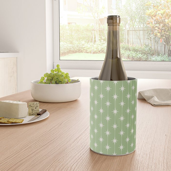 Midcentury Stars and Dots Light Sage Green and Cream Pattern Wine Chiller Gallery Image 4