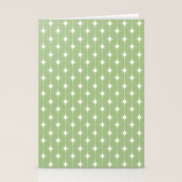 Midcentury Stars and Dots Light Sage Green and Cream Pattern Stationery Card Gallery Image 2