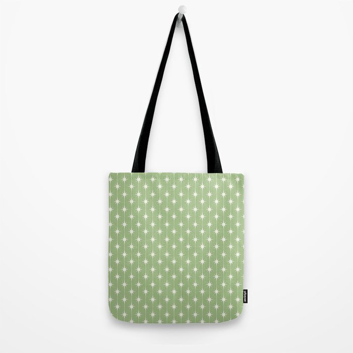 Midcentury Stars and Dots Light Sage Green and Cream Pattern Tote Bag Gallery Image 2