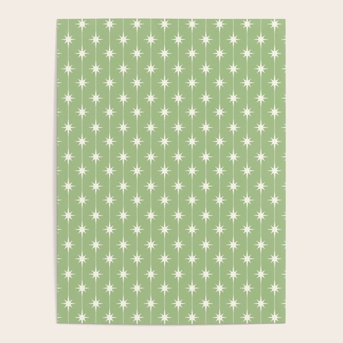 Midcentury Stars and Dots Light Sage Green and Cream Pattern Poster Gallery Image 4