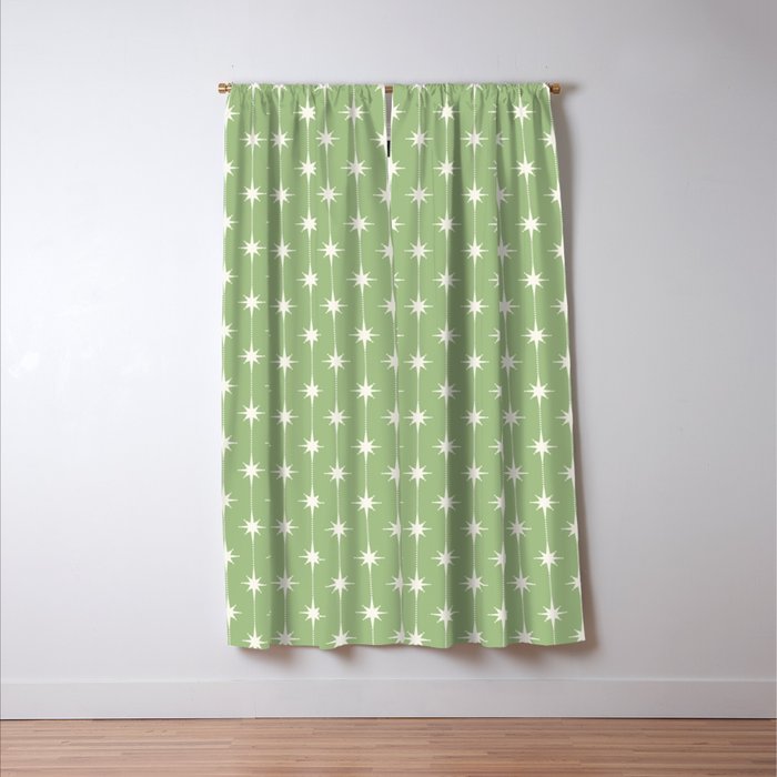 Midcentury Stars and Dots Light Sage Green and Cream Pattern Window Curtain Gallery Image 3