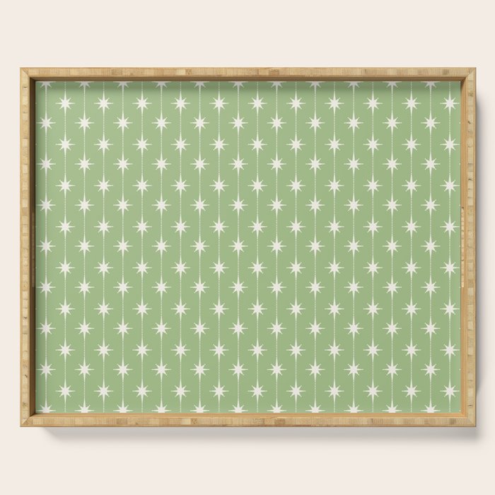 Midcentury Stars and Dots Light Sage Green and Cream Pattern Serving Tray Gallery Image 1