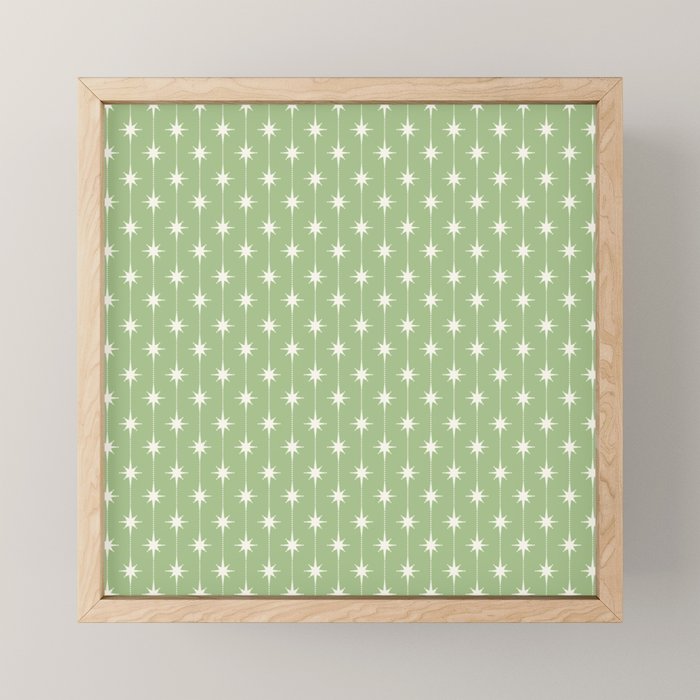 Midcentury Stars and Dots Light Sage Green and Cream Pattern Mini Art Print Gallery Image 1
