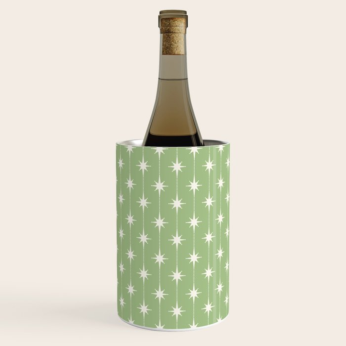 Midcentury Stars and Dots Light Sage Green and Cream Pattern Wine Chiller Gallery Image 3