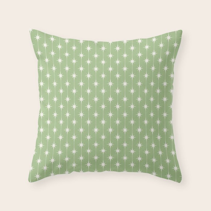 Midcentury Stars and Dots Light Sage Green and Cream Pattern Throw Pillow Gallery Image 6