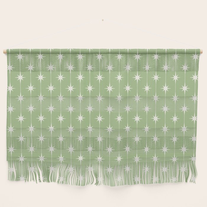 Midcentury Stars and Dots Light Sage Green and Cream Pattern Wall Hanging Gallery Image 1