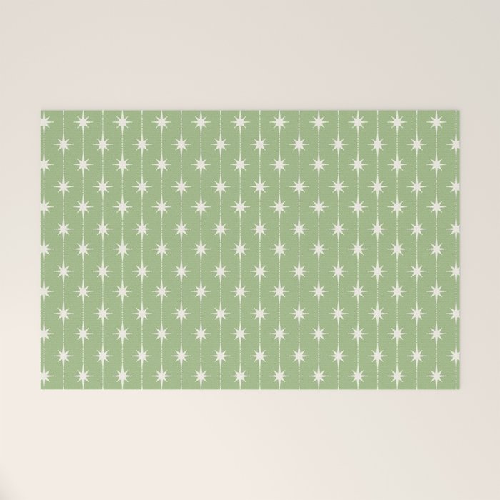 Midcentury Stars and Dots Light Sage Green and Cream Pattern Welcome Mat Gallery Image 1