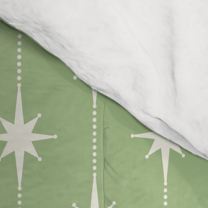Midcentury Stars and Dots Light Sage Green and Cream Pattern Comforter Gallery Image 4