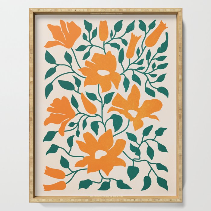 Tangerine & Pine: Matisse Flowers & Leaves Serving Tray Gallery Image 1