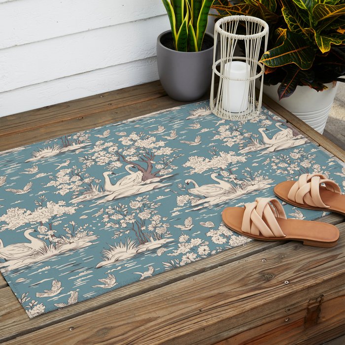 Elegant Swans in Bloom Outdoor Rug Gallery Image 2