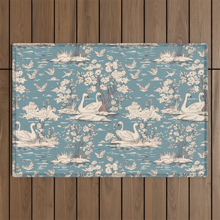 Elegant Swans in Bloom Outdoor Rug Gallery Image 1