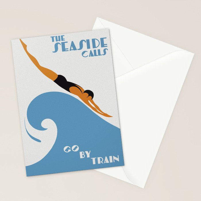 Australia, The Seaside Calls, Vintage Travel Art Stationery Card Gallery Image 2