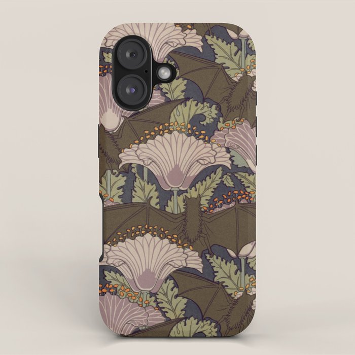 Vintage Art Deco Bat and Flowers iPhone Case Gallery Image 1