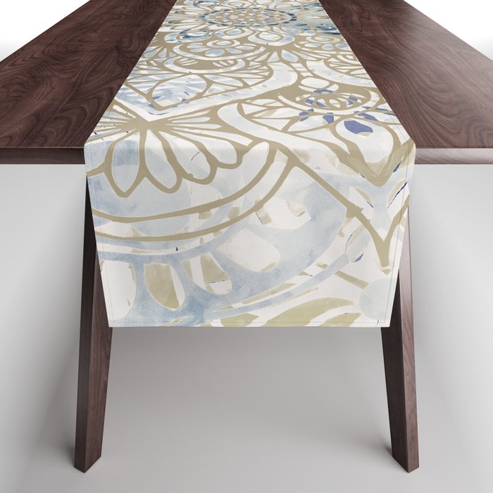 Mandala Flower, Blue and Gold, Floral Prints Table Runner Gallery Image 1