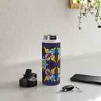 Abstract blue cruz mexican modern talavera tile wall Water Bottle Gallery Image 4