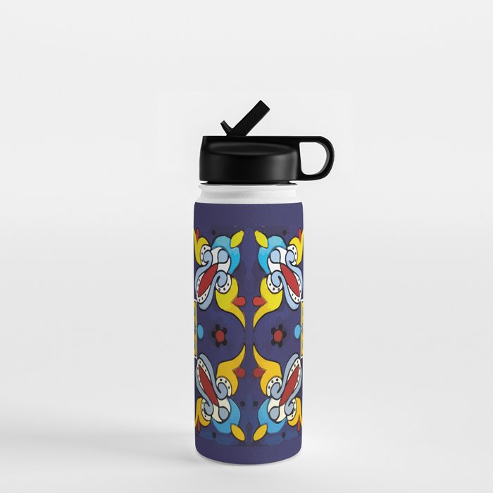 Abstract blue cruz mexican modern talavera tile wall Water Bottle Gallery Image 1