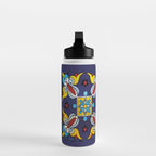 Abstract blue cruz mexican modern talavera tile wall Water Bottle Gallery Image 3