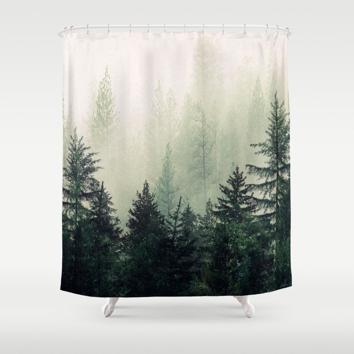 Foggy Pine Trees Shower Curtain Gallery Image 1