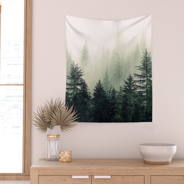 Foggy Pine Trees Wall Tapestry Gallery Image 2