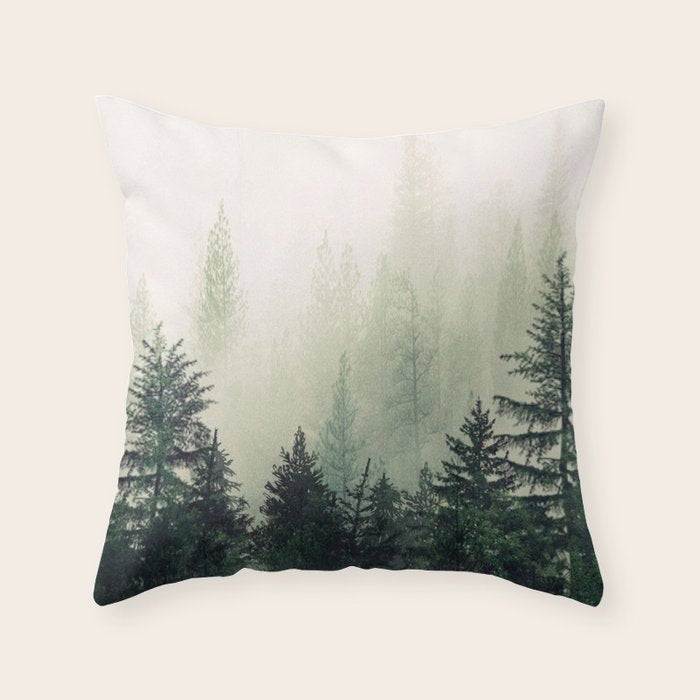 Foggy Pine Trees Throw Pillow Gallery Image 6