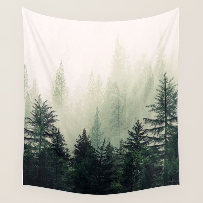 Foggy Pine Trees Wall Tapestry Gallery Image 4