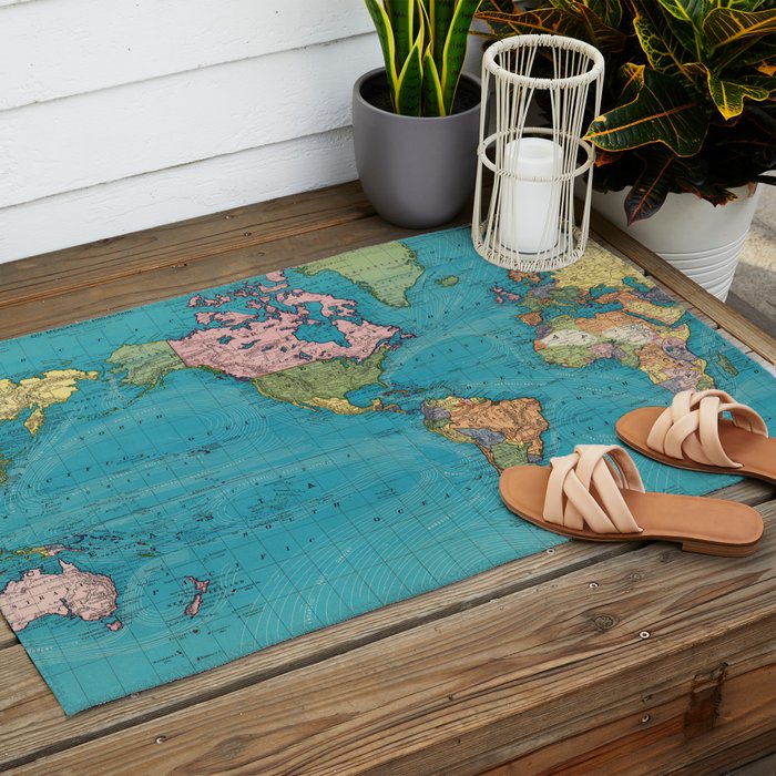Vintage Map of The World (1897) Outdoor Rug Gallery Image 2