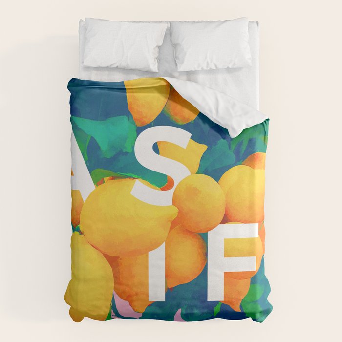As If. | Typography Attitude Confidence Quote | Lemon Garden Botanical Vintage Quirky Lettering Duvet Cover Gallery Image 1