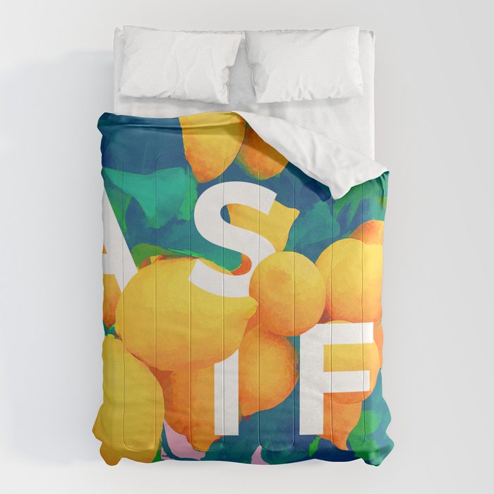 As If. | Typography Attitude Confidence Quote | Lemon Garden Botanical Vintage Quirky Lettering Comforter Gallery Image 1