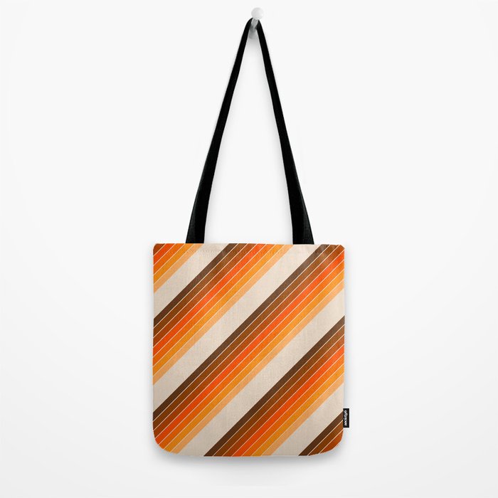 Tan Candy Stripe Tote Bag Gallery Image 2
