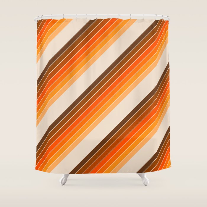 Tan Candy Stripe Shower Curtain Gallery Image 1