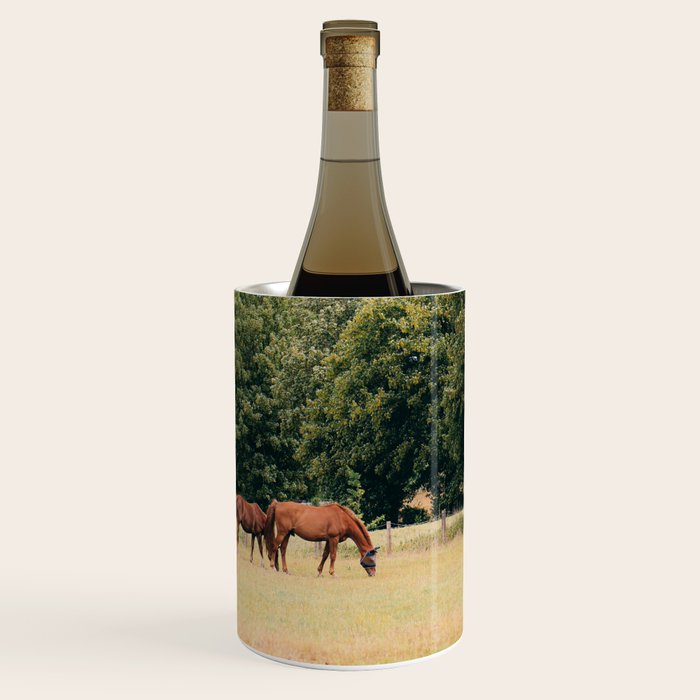 Cotswolds Horses in Rural Pasture Landscape Wine Chiller Gallery Image 1