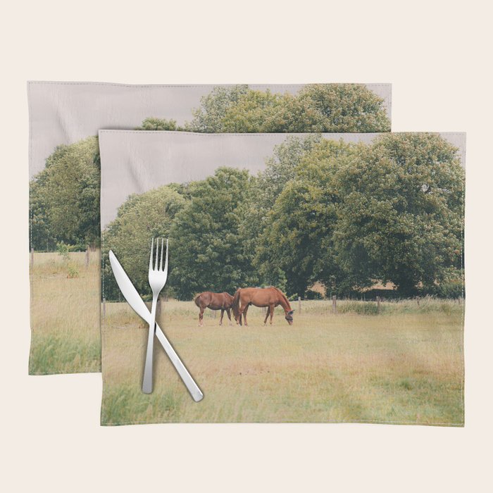 Cotswolds Horses in Rural Pasture Landscape Placemat Gallery Image 1