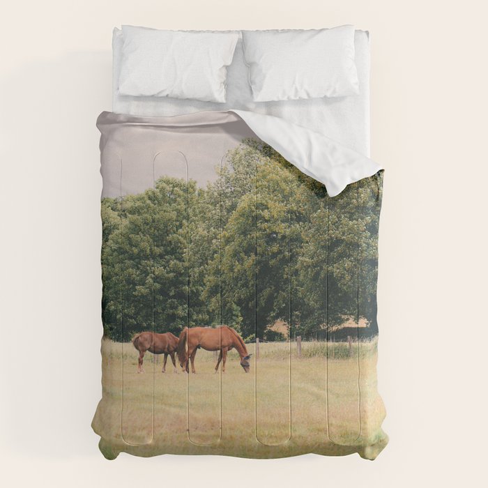 Cotswolds Horses in Rural Pasture Landscape Comforter Gallery Image 6