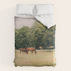 Cotswolds Horses in Rural Pasture Landscape Duvet Cover Gallery Image 6