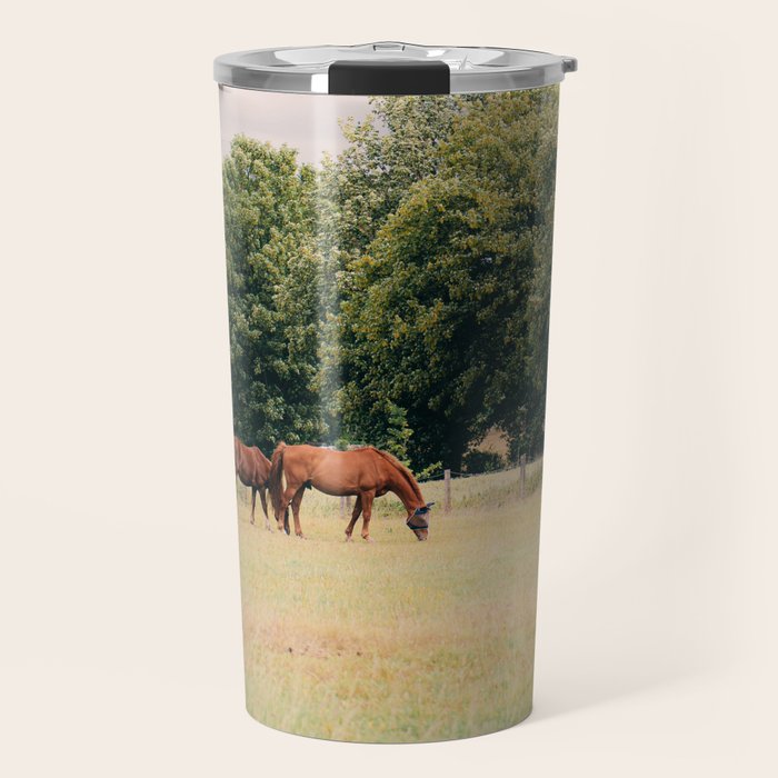 Cotswolds Horses in Rural Pasture Landscape Travel Mug Gallery Image 1