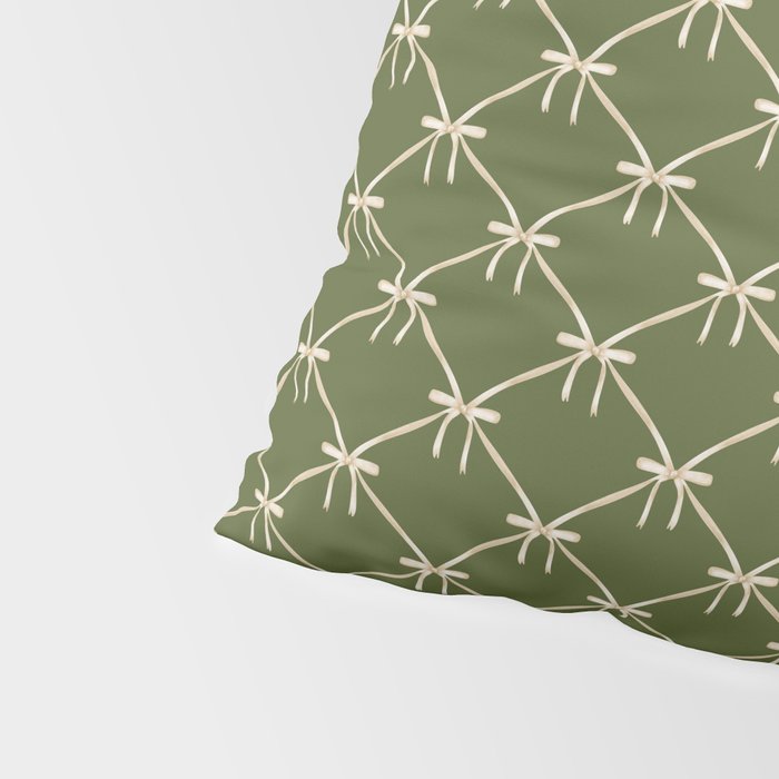 Bows & Ribbons Pattern XXII Dark Olive Green Pillow Sham Gallery Image 4