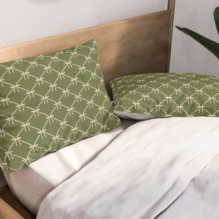 Bows & Ribbons Pattern XXII Dark Olive Green Pillow Sham Gallery Image 2