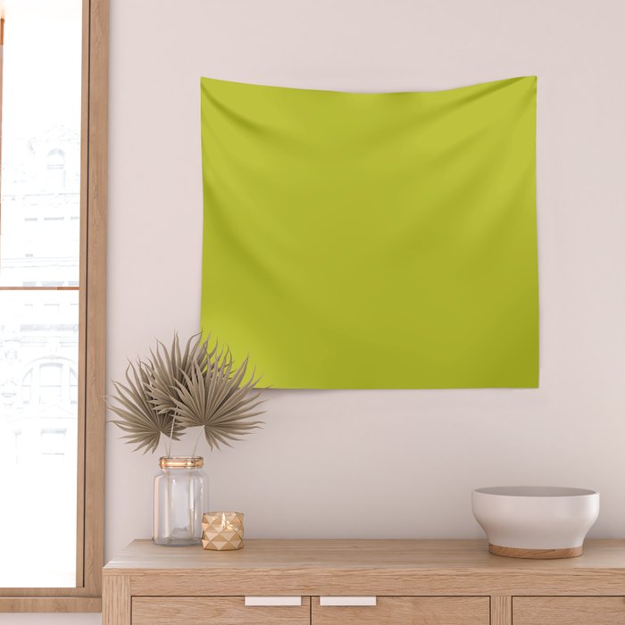 Eccentric Lime Solid Color Plain Yellowish Green Shade Modern Abstract Wall Tapestry Gallery Image 2