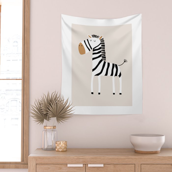 Nursery Wall Art, Safari Nursery Prints, Neutral Nursery Decor, Zebra Print Wall Tapestry Gallery Image 2