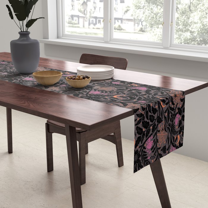 Mysterious Garden - black, gray, orange, and purple Table Runner Gallery Image 2