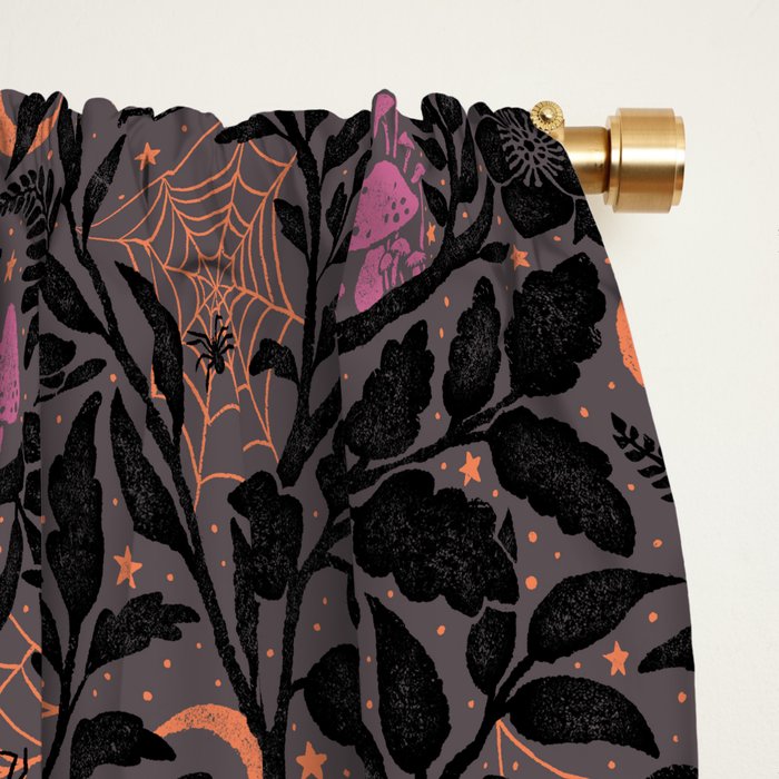 Mysterious Garden - black, gray, orange, and purple Window Curtain Gallery Image 2