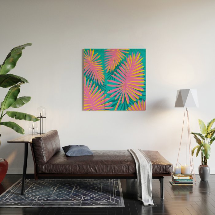 Mid Mod Pink Palm Trees Wood Wall Art Gallery Image 2